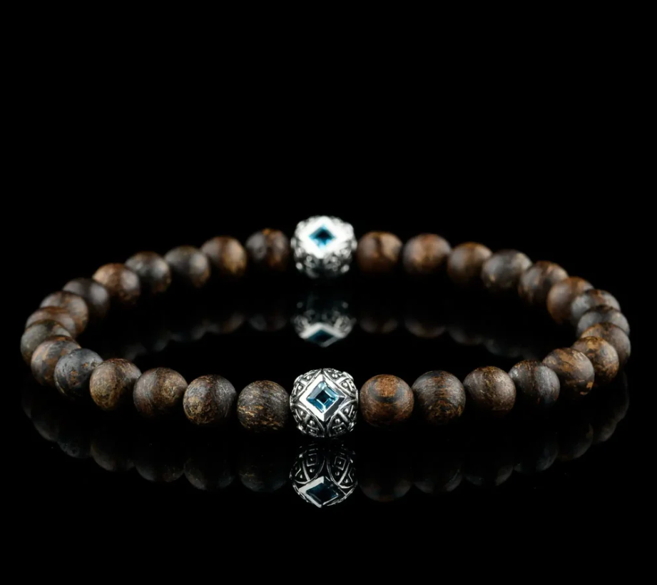 Agarwood & Blue Crystal Balance Bracelet