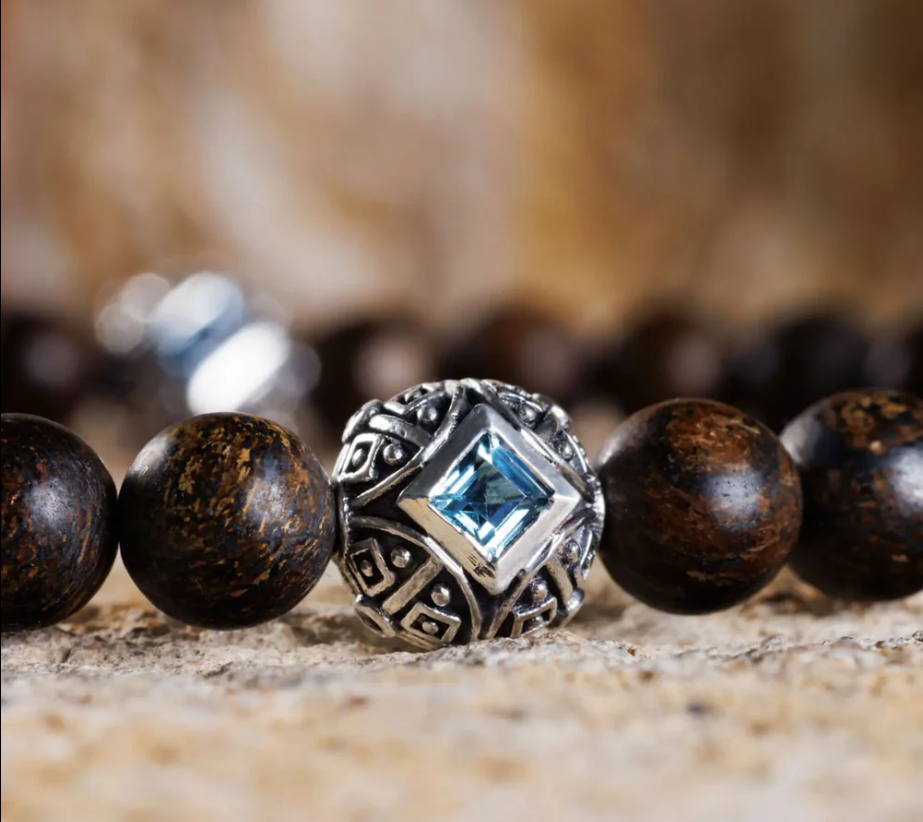 Agarwood & Blue Crystal Balance Bracelet