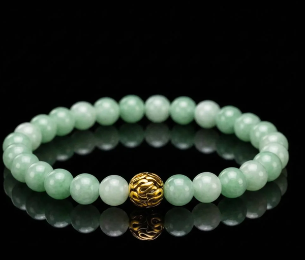 Green Jade Bead Bracelet with Gold Accent