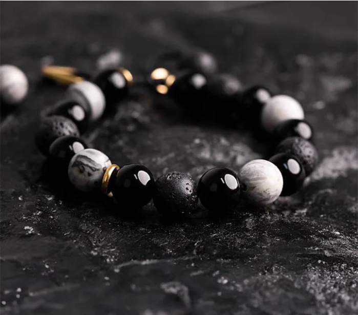 Obsidian Protection & Grounding Bracelet with Lava Stone (Fire Horse Edition)