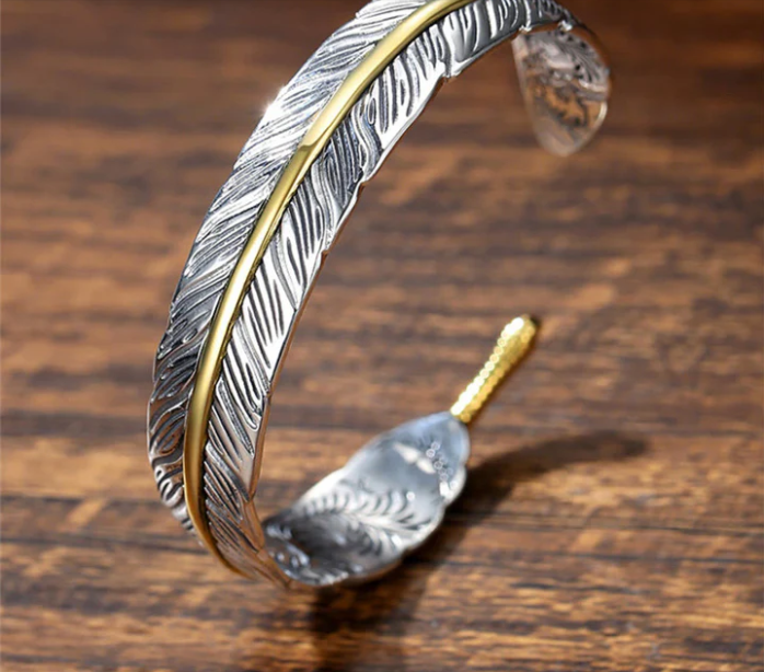 Feather Sterling Silver & Gold Cuff Bracelet