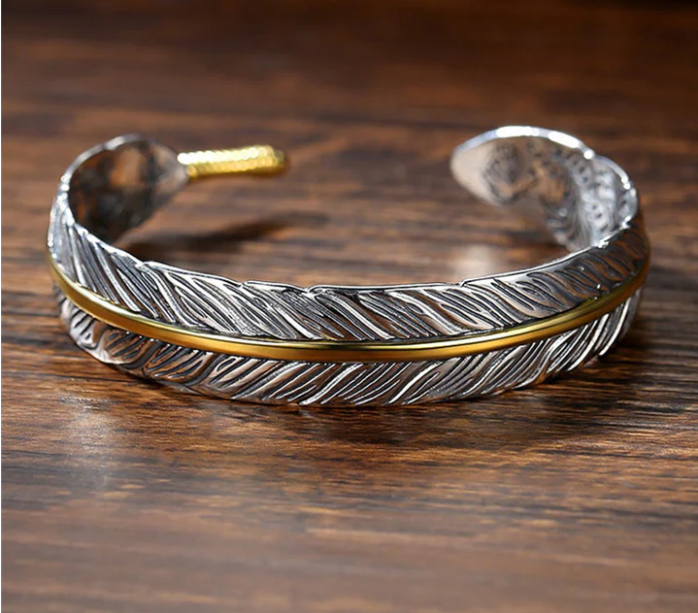 Feather Sterling Silver & Gold Cuff Bracelet