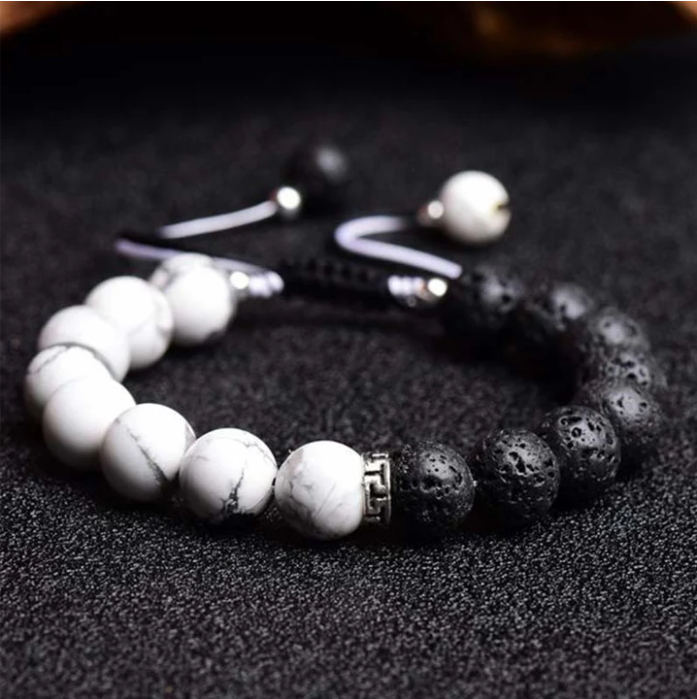 White Howlite & Lava Stone Balance Bracelet
