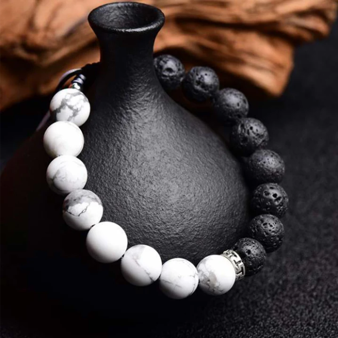 White Howlite & Lava Stone Balance Bracelet